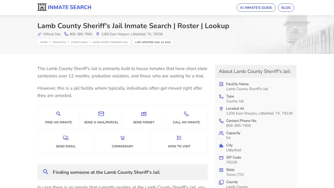 Lamb County Sheriff's Jail Inmate Search | Roster | Lookup